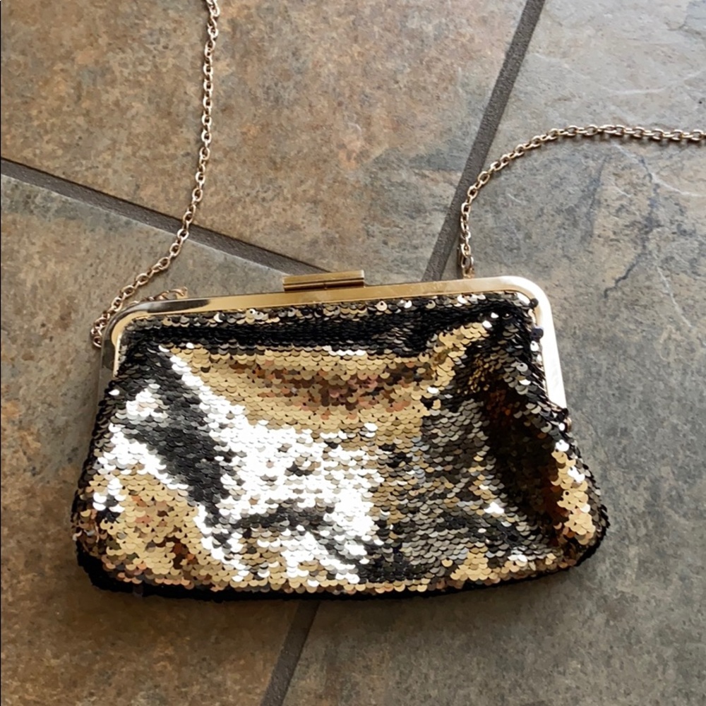 Color changing, gold and black sequence purse